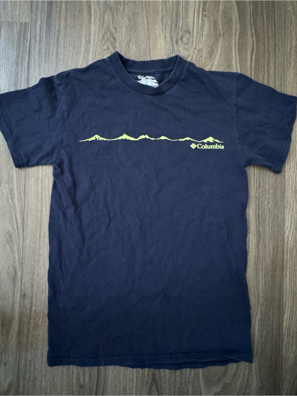 Columbia Navy Short Sleeve Tee with Yellow Mountain Line